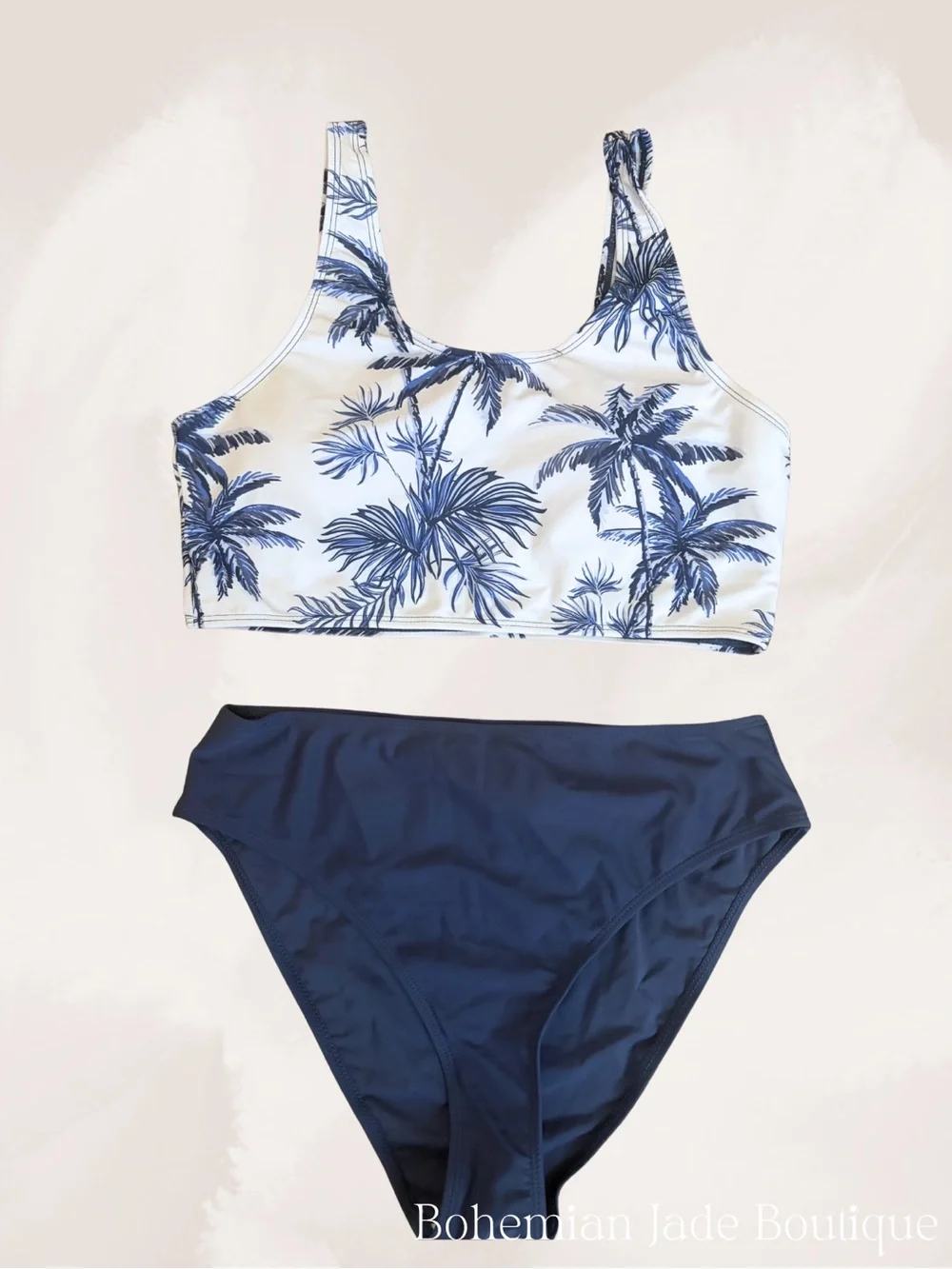 SHEIN Teen Tropical Palm Print Bikini Set Blue White 16Y NWT